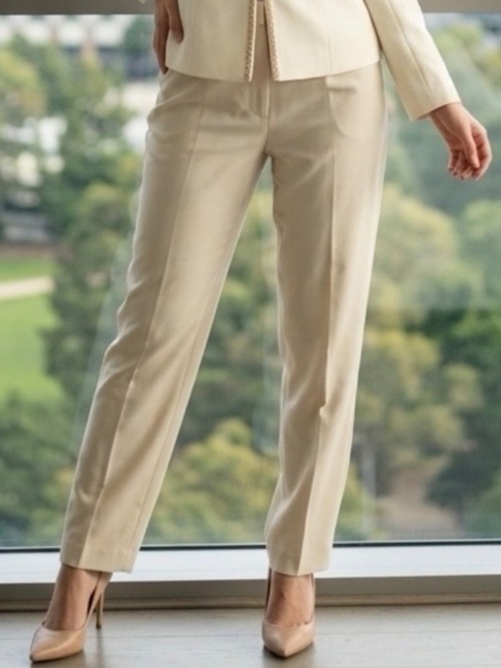 Vintage Petite Sophisticate High Rise Dress Pants Womens 8 Cream Old Money Retro
